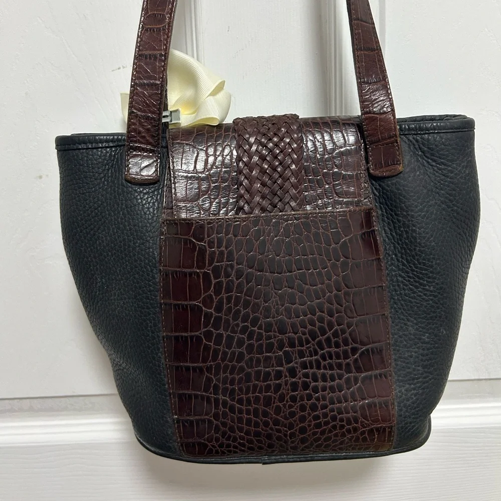 Vintage Brighton Black and Brown Shoulder Bag with Heart Charm